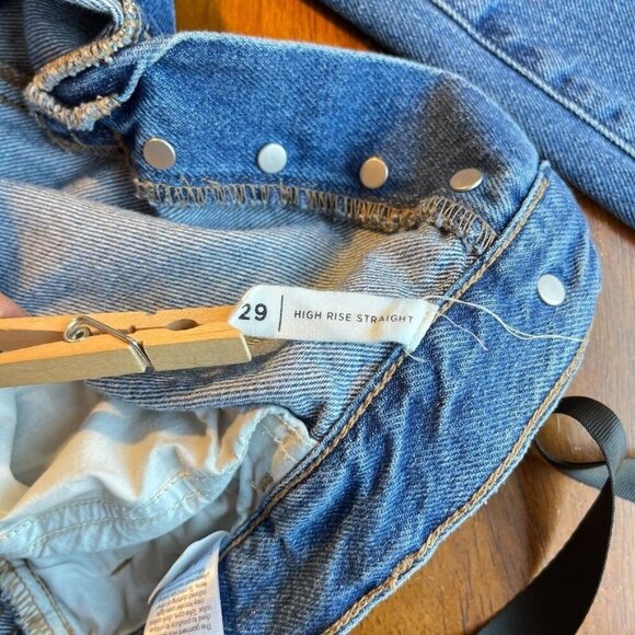 Pacsun High Rise Straight Button Fly Jeans Womens 29x25 Frayed Mom Medium Wash - Picture 6 of 12